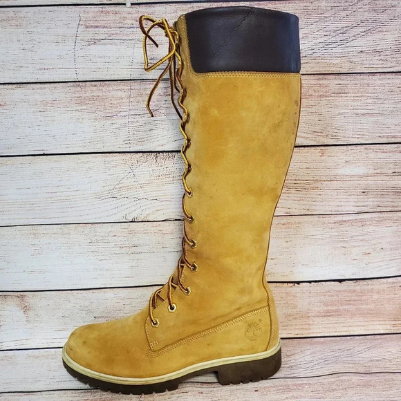 Timberland Women's 7 M Tan Nubuck Leather Waterproof 14" Knee High Lace Up Boots - Picture 11 of 12